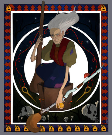 Baba Yaga - estudo de Ivan Bilibin e Alfons M. Mucha